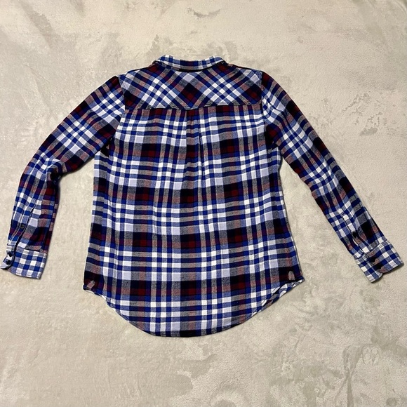 J.Crew Boyfriend flannel in Deep Sea Blue Plaid button down collared shirt - Picture 5 of 9